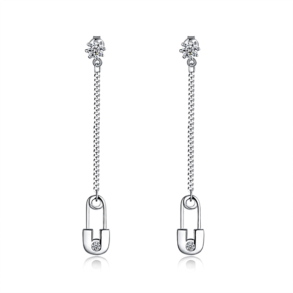 Picture of Designer Platinum Plated White Dangle Earrings with No-Risk Return