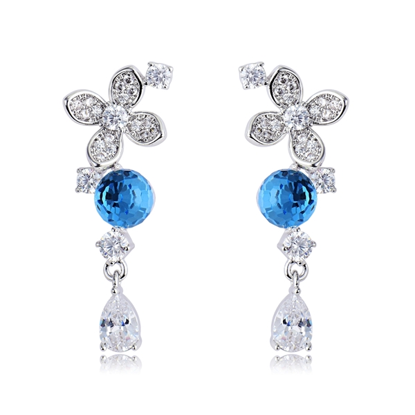 Picture of Charming Blue Small Dangle Earrings of Original Design