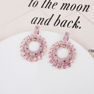 Picture of Trendy Gold Plated Pink Dangle Earrings with No-Risk Refund