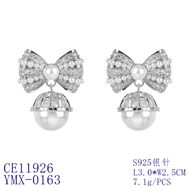 Picture of Low Cost Platinum Plated Bow Dangle Earrings with Low Cost