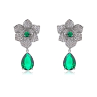 Picture of Nickel Free Platinum Plated Green Dangle Earrings with Easy Return