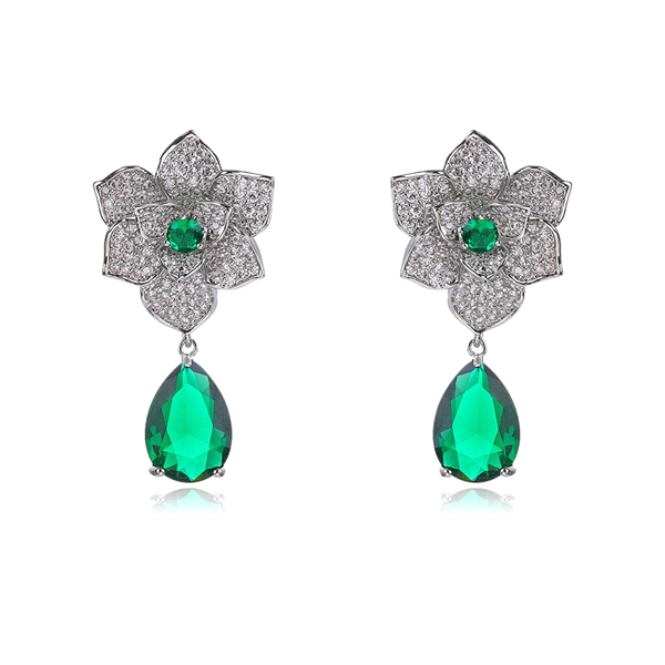 Picture of Nickel Free Platinum Plated Green Dangle Earrings with Easy Return