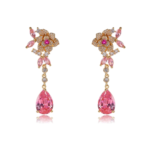 Picture of Low Cost Gold Plated Pink Dangle Earrings with Low Cost