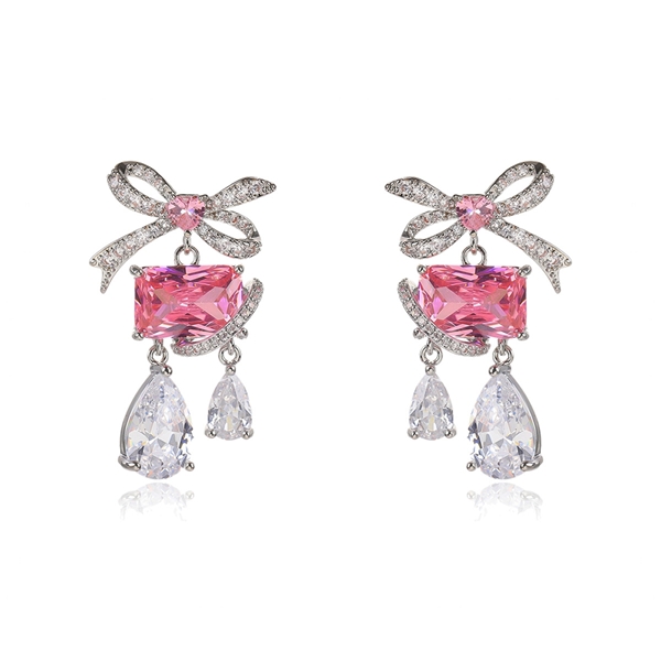 Picture of Nice Cubic Zirconia Pink Dangle Earrings